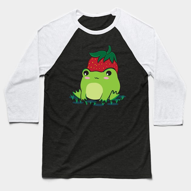 Cottagecore Aesthetic Cute Frog Strawberry Kawaii Baseball T-Shirt by Alex21